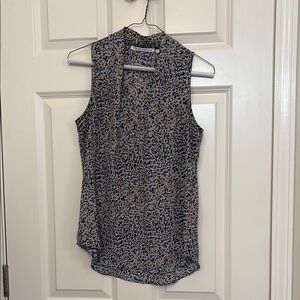 Summer Sale: Multi-Colored Speckled Sleeveless Blouse with Mandarin Collar